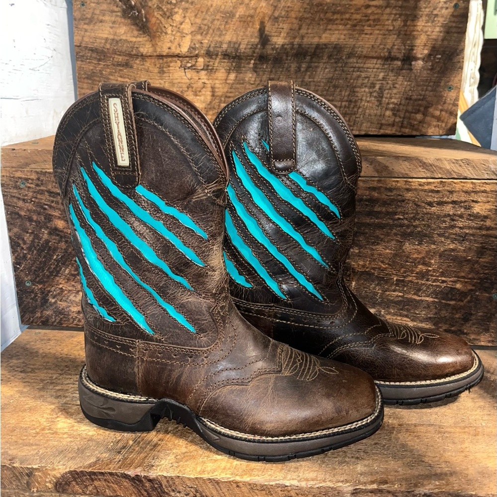 Shyanne custom painted Brown and Teal Western Boots